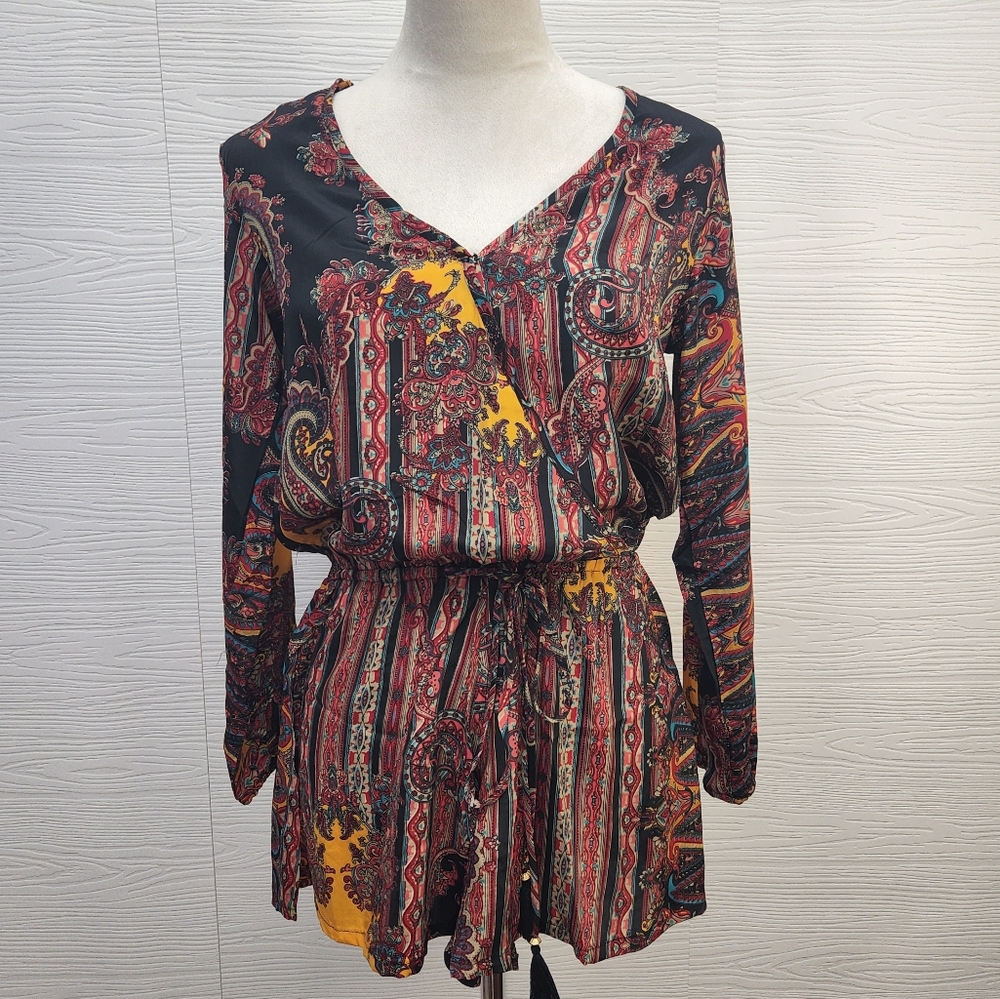 EARTHBOUND Trading Company NWT Multi Print Long Sleeve Size Small Romper